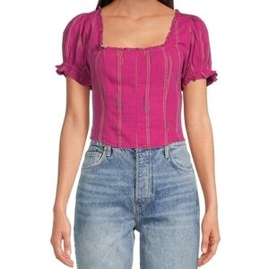 !!Like New!! Free People Seratonin Magenta Puff Sleeve Blouse Small